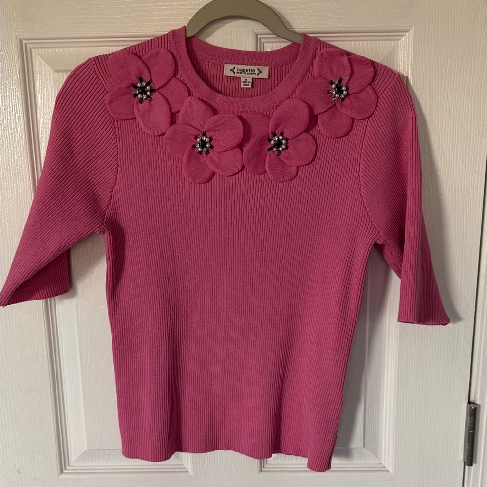 Nanette Lepore Pink Floral Embellished Top